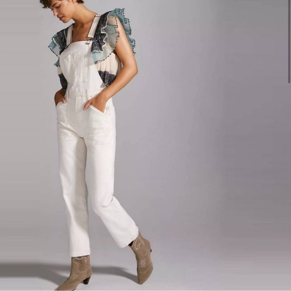 MOTHER Superior Overalls | Cream | Large | Wide Leg Denim - Picture 2 of 16